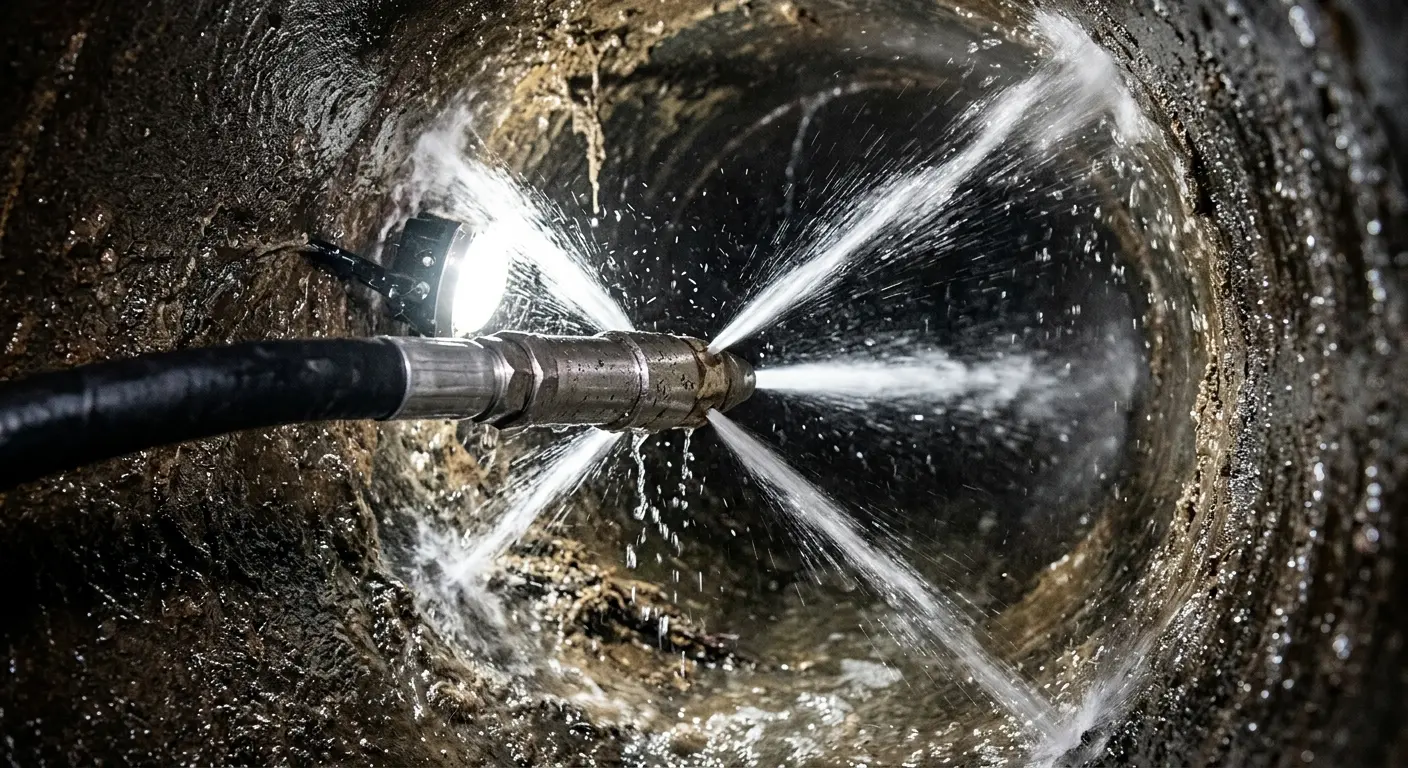 High-pressure hydro jetting nozzle cleaning sewer pipe for Storm Drain Cleaning in Gray